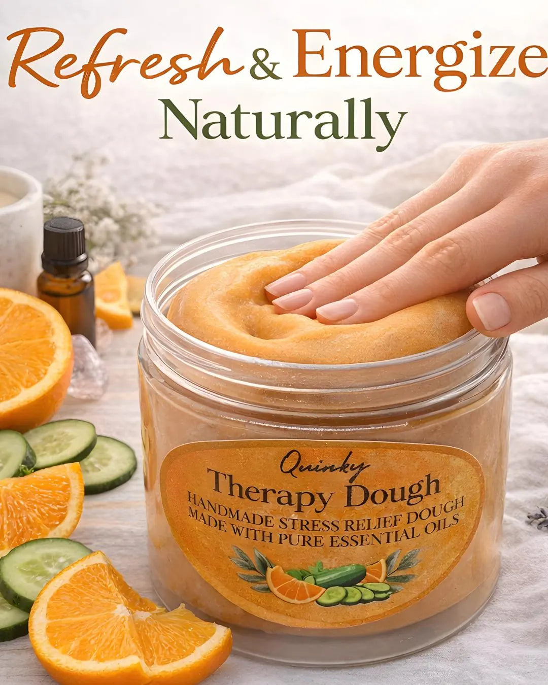 Therapy Dough for Anxiety Relief | Cucumber Orange Essential Oils Aromatherapy Sensory | Stress Relief Gift