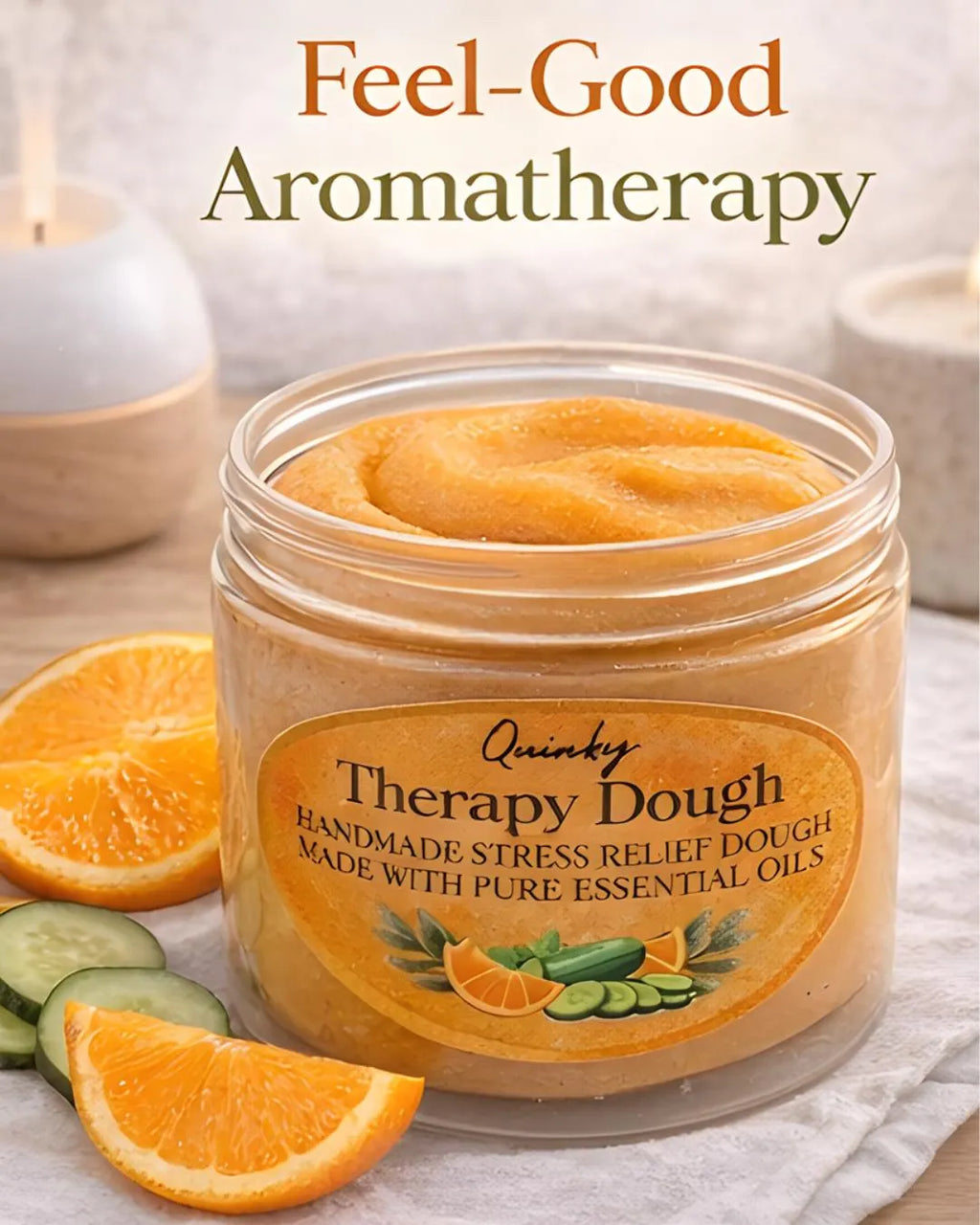 Therapy Dough for Anxiety Relief | Cucumber Orange Essential Oils Aromatherapy Sensory | Stress Relief Gift